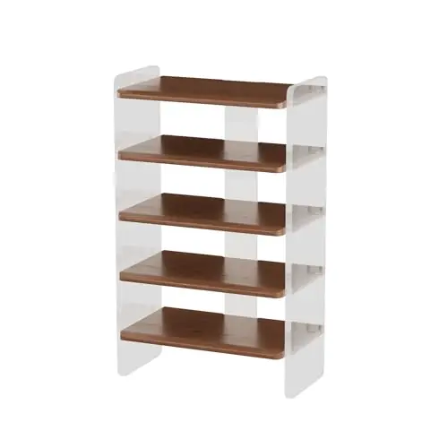 YQJJGL Shoe Rack for Entryway, Solid Wood and Acrylic Structure Shoe Stand, 5-Tier Modern Shoe Shelf, Ideal for Small, Living Room and Walk-in Closet