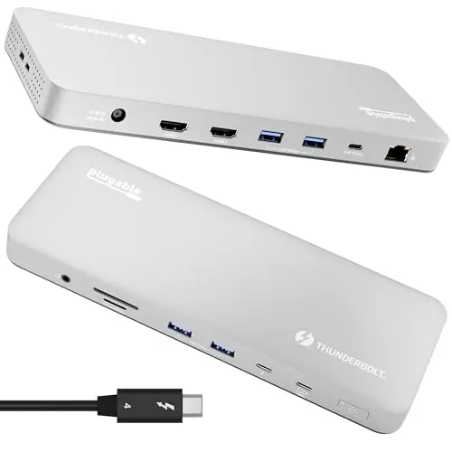 Plugable Thunderbolt 4 Dock for M4/M5 MacBook Air & Pro 100W Charging Driverless Laptop Docking Station with 4K HDMI Dual Monitor or Single 6K