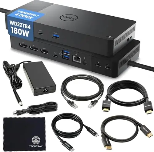 Dell WD22TB4 Thunderbolt 4 Dock 180W - 40Gbps, 3-Year Warranty, USB-C/USB-A Dell Docking Station with 180W Adapter