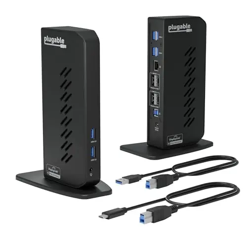 Plugable Dual DisplayPort & HDMI Docking Station - USB 3.0 & USB-C Laptop Dock for Dual Monitors, DisplayLink