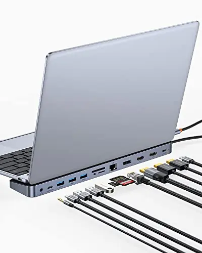 Baseus Laptop Docking Station, 4K Multitasking Docking Station with 2 HDMI+DP, PD, 3 USB-A, RJ45, Audio, TF/SD Card Reader
