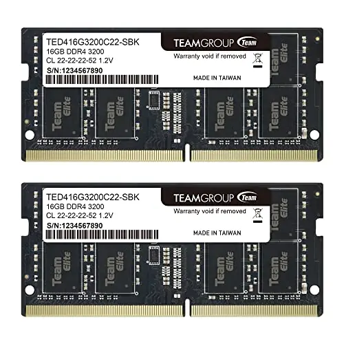 TEAMGROUP Elite DDR4 32GB Kit (2 x 16GB) 3200MHz PC4-25600 CL22 (2933MHz or 2666MHz)Unbuffered Non-ECC 1.2V SODIMM 260-Pin Laptop