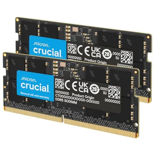 Crucial 64GB DDR5 RAM Kit (2x32GB), 4800MHz CL40 Laptop Memory - SODIMM 262-Pin