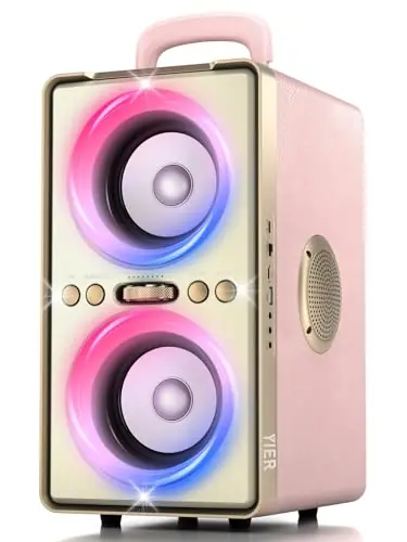 YIER Bluetooth Speaker, 240W Peak Loud Party Speaker with Big Bass, 20H Playtime, TWS, BT5.3, Large Portable Wireless Boom Box with LED Light for Outdoor Backyard Beach Home (Leather Pink)