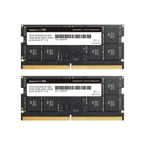 TEAMGROUP Elite SODIMM DDR5 32GB (2x16GB) 4800MHz (PC5-38400) CL40 Non-ECC Unbuffered 1.1V 262 Pin Laptop Memory Module Ram