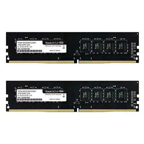 TEAMGROUP Elite DDR4 32GB Kit (2 x 16GB) 3200MHz (PC4-25600) CL22 Unbuffered Non-ECC 1.2V UDIMM 288 Pin PC Computer Desktop