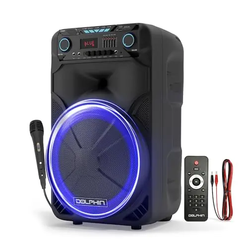 Dolphin BoxParty 1500 High Power 15" Woofer w/Loud & DEEP BASS Portable Party Bluetooth Speaker with Sound Activated Lights