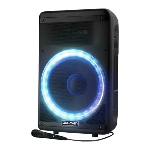 Dolphin BoxParty 1600 15" High Powered Bluetooth Party Speaker – Deep Bass, Loud Sound System with LED Lights, Includes Microphone and Remote Control