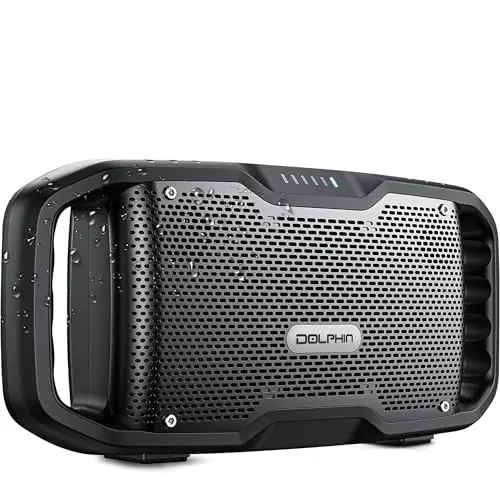 Dolphin S100 Bluetooth Speaker – EX-BASS, 20-Hour Battery, Rugged Portable Design, IPX5 Waterproof Outdoor Speaker for Job Sites, Camping, Fitness, Beach, Travel
