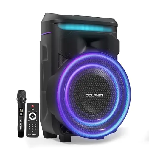 Dolphin NightWave 1800 18" Portable Bluetooth Party Speaker – 100W RMS, Powerful 18" Woofer, LED Lights, WaveSync™, X-Bass, Rechargeable Battery, Bluetooth 5.1, 21" Tall – Perfect for Parties