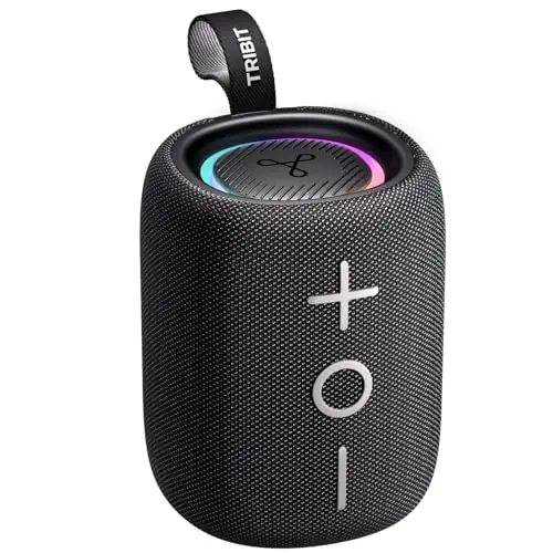 Tribit StormBox Mini+ Portable Bluetooth Speaker, 12W Wireless Speaker with 360°Surround Sound, 12H Playtime, Custom EQ, BT5.4, IPX7 Waterproof, RGB Lights, Type-C, TWS, AAC/SBC, Home/Outdoor/Travel