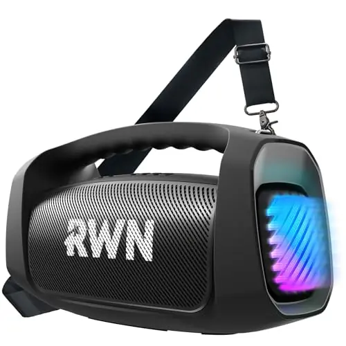 RWN Outdoor Bluetooth Speaker 160W Loud Sound, IP67 Waterproof with 24H Playtime, Fast Charge, Bass, TWS, Portable Wireless Speakers with Light Show for House, Party, Projector, Beach (Black)