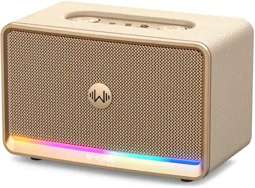 W-KING Bluetooth Home Speaker 210W Max- Retro Wireless Speakers with Rich Bass, 24H Playtime, BT5.4/AUX/TF/USB Inputs, Fast Charging, 4-Color Ambient Light, Portable Speaker for Home/Picnic/Outdoor