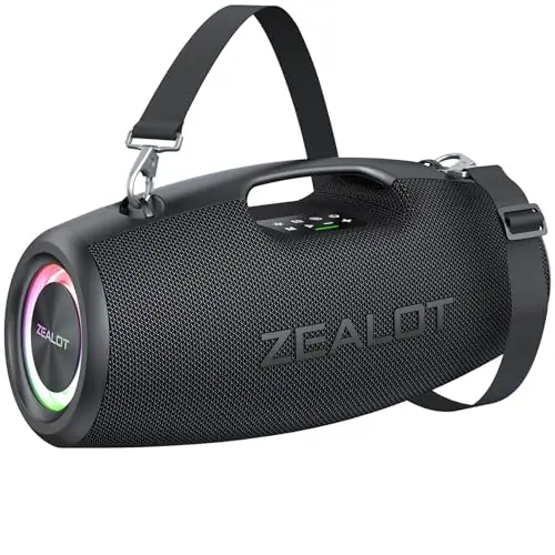 ZEALOT Portable Speakers Bluetooth Wireless, 120W Loud Waterproof Outdoor Speaker with Bass, Subwoofer, 40H Playtime, IP67, EQ, BT 5.3, LED Lights, for Camping Beach Party (Black)