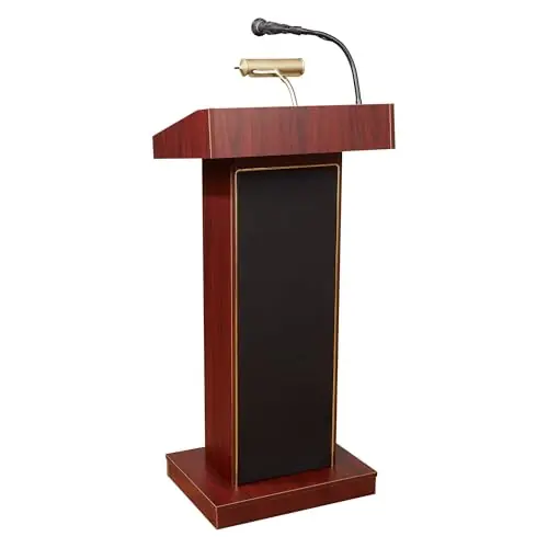 Pemberly Row Sound Lectern with Wireless Handheld Microphone, 40W Amplified Podium with Lamp