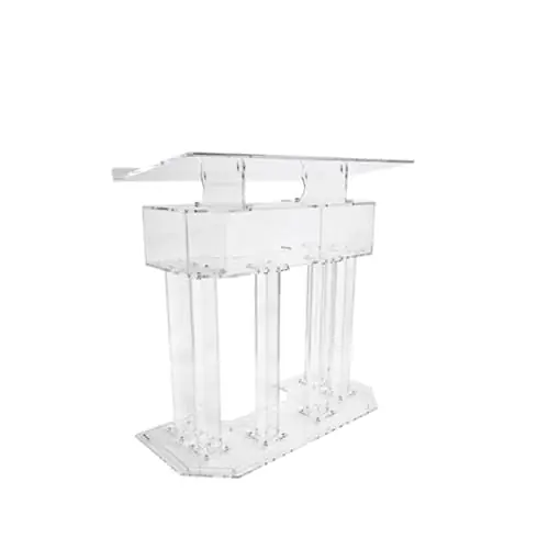 Kingdom Acrylic Lectern or Podium by AVTronics with 6 Column Base and a Wide Middle Shelf with Plenty of Space for Your Presentation Needs