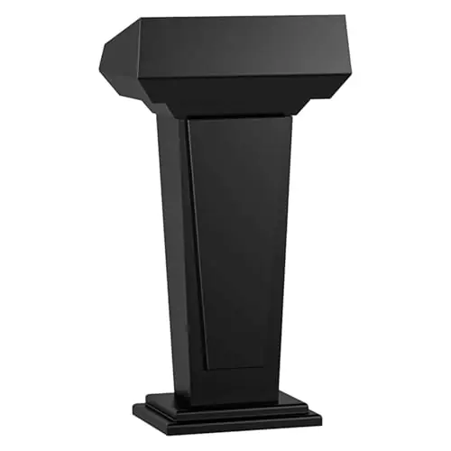 Curved Metal Lectern Podium Stand, Portable Presentation Podium with Open Storage Shelf