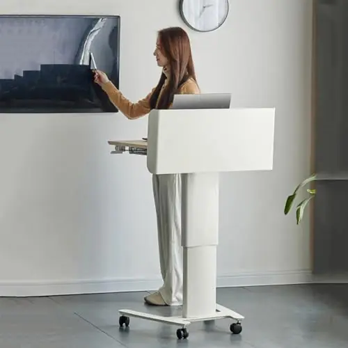 Mobile Laptop Lectern Podium Stand, Height Adjustable Podium Pulpits, Portable Floor Standing Podium with Wheels