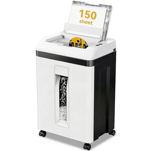 150-Sheet Paper Shredder Heavy Duty, Micro Cut and CDs/Cards, P5 Ultra Security, 60 Min Non Stop Shredder for Home Office