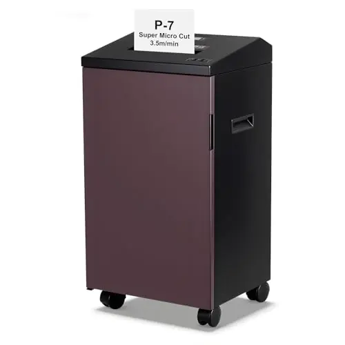 P-7 High Security Paper Shredder Heavy Duty(1 * 1.2mm), 5-Sheet Super Micro Cut, 11.9 Gallons Wastebasket