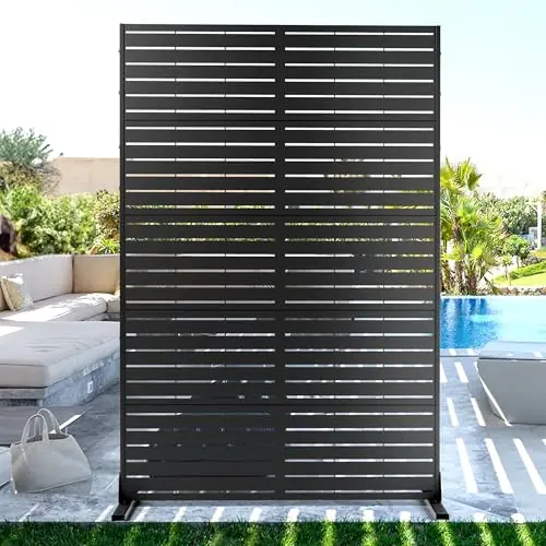FENCY Metal Privacy Screen with Stand 72" H×44" W Outdoor Freestanding Privacy Panels,