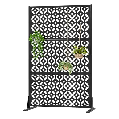 Metal Privacy Screen Outdoor 72" H×46" W, Freestanding Decorative Privacy Fence Panel for Backyard
