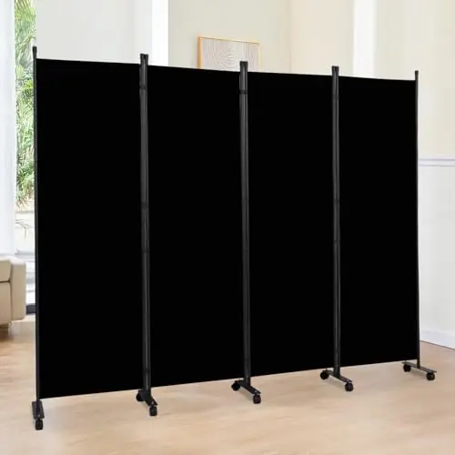 Room Divider 6FT Room Partition with Lockable Wheels, (Thicked Metal Base) Room Dividers