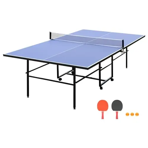 GarveeLife Portable Ping Pong Table, 9 FT Professional Indoor/Outdoor Table Tennis Tables Game Set with Net, 2 Tennis Paddles and 3 Balls for Adults/Teens, Quick Assembly
