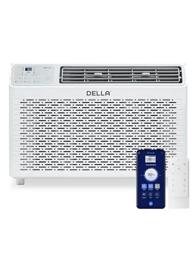 DELLA 14,000 BTU Window Air Conditioner, Work with Alexa, Cools Up to 700 Sq. Ft., GEO Location, Remote/App Control, Dehumidifier, Fan, Reusable Filter, Easy Install Kit