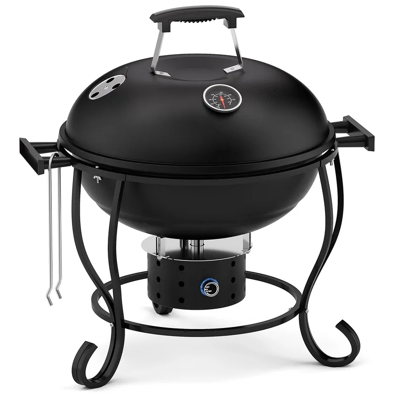 Portable Charcoal Grill with Fan-Assisted Airflow, 17-Inch Small Kettle BBQ Grill, Built-In Thermometer, Lift-Out Charcoal Tray for Camping, Tailgating, Patio, Backyard