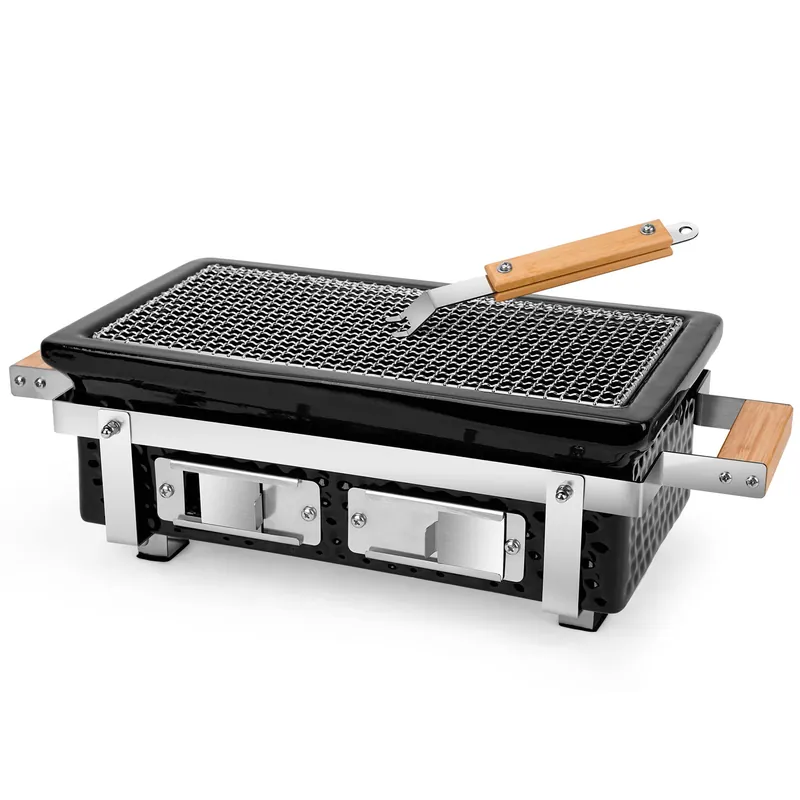 ONLYFIRE GRILLS Charcoal BBQ Hibachi Grill with Grid Lifter, Portable Yakitori Grill with Stainless Steel Grate, Barbecue Stove for Outdoor Camping Picnic Patio Backyard Cooking, GS306