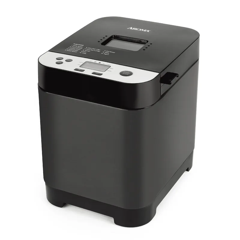 AROMA® 1.5lbs. Digital Bread Maker with Crust Customization, Clear-View Lid, and Nonstick Baking Pan, Black (ABM-250)