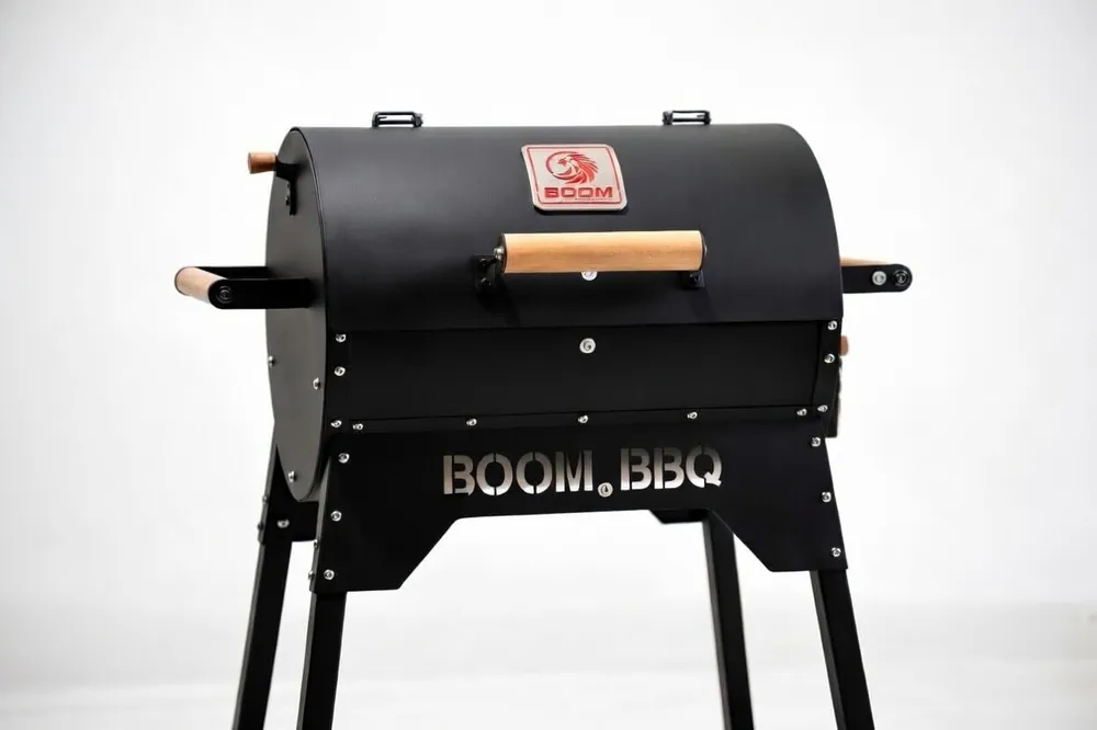 Boom Outdoor BBQ Charcoal Grill, Black Steel, Backyard Barbecue Cooking