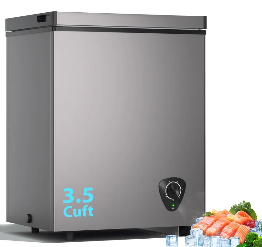 3.5 Cu.Ft Small Chest Freezer, Mini Deep Freezer with Removable Basket, Adjustable Temperature, Free Standing Top Open Door Energy Efficient Compact Freezer for Apartment, Home, Office, Garager,Gray