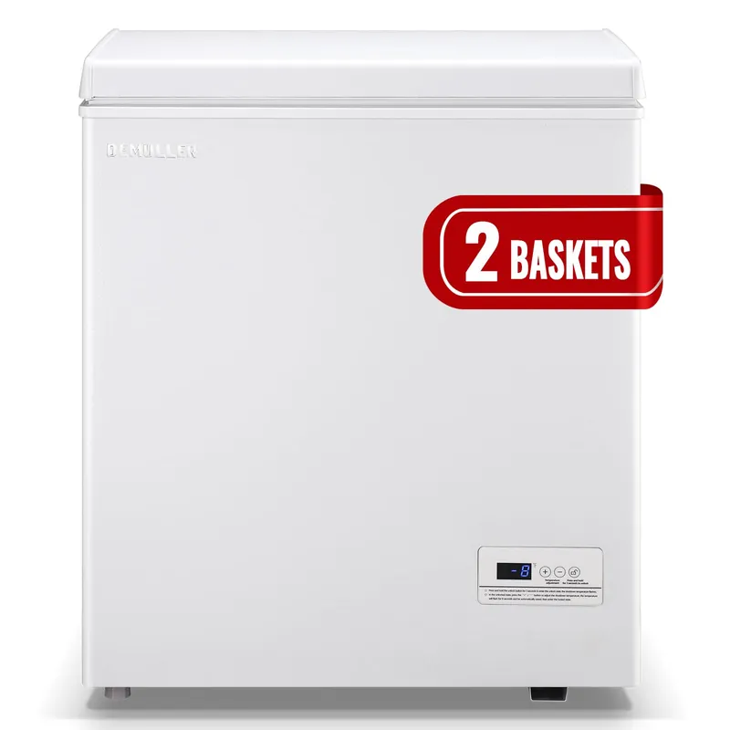 DEMULLER Chest Freezer with Electronic Control 41℉ to -15 ℉Deep Freezer 4.0Cubic Feet Freestanding Small Freezers with 2Removable Stainless Steel Basket Mini Freezer Top Open Door Compact Freezer
