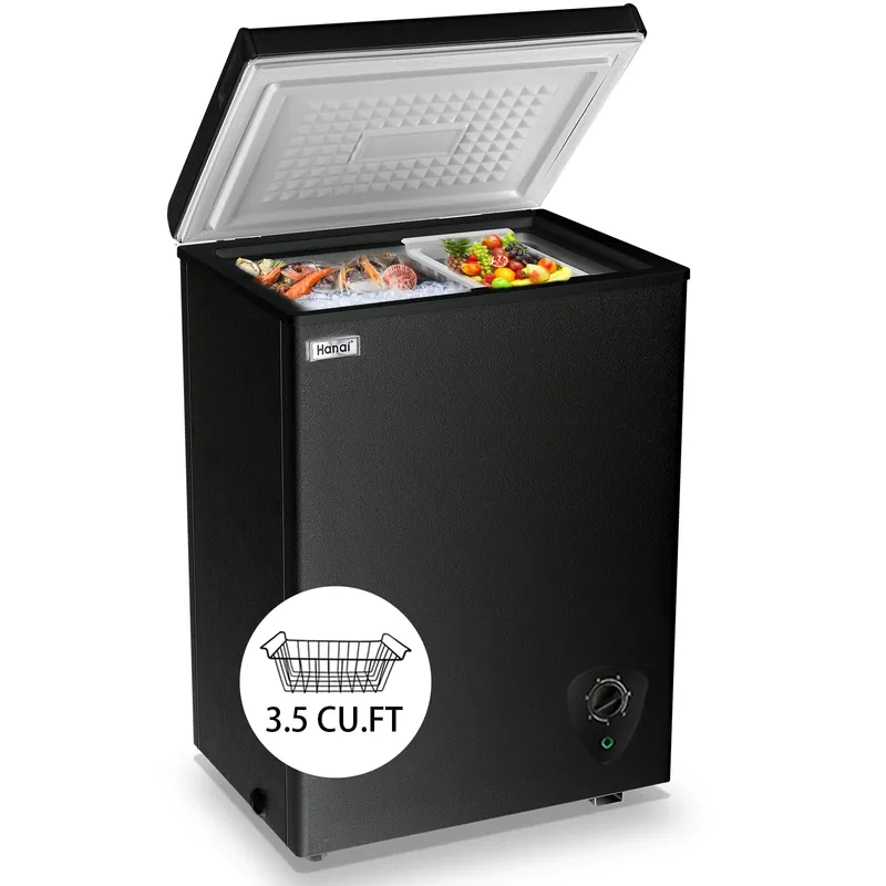 WANAI Chest Freezer Small Deep 3.5 Cu.Ft Black Mini Freezers Top Door Adjustable 7 Thermostat and Removable Basket Open Garage Basement Apartment Kitchen Business Office RV (BCBD-63)