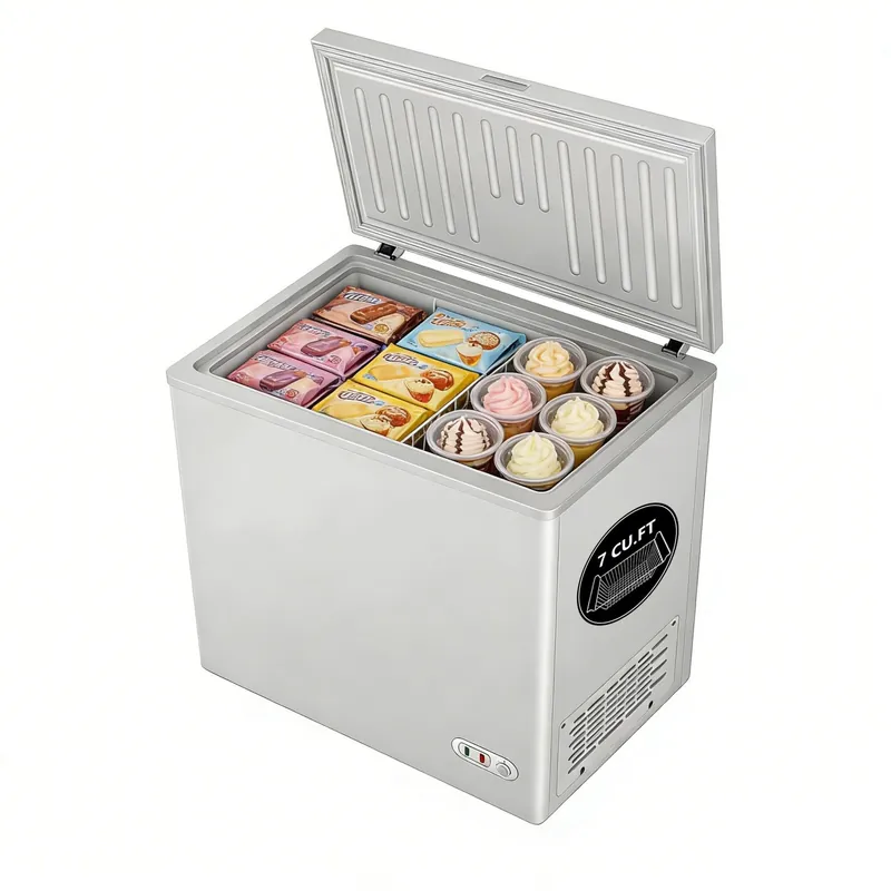 7 Cubic Feet Compact Chest Freezer, 1 Removable Baskets & 7-Level Adjustable Temp - Free-Standing Top-Door Deep Freezer for Home, Kitchen, Office, Basement