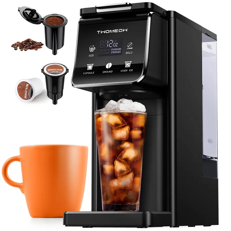 K Cup Coffee Maker With Bold Setting, Single Serve Hot & Iced Coffee Maker for K-Cup and Grounds, 52 Oz Removable Water Tank, 6 to 14oz Brew Size, Pod Coffee Machine With Reusable Filter,(Black)