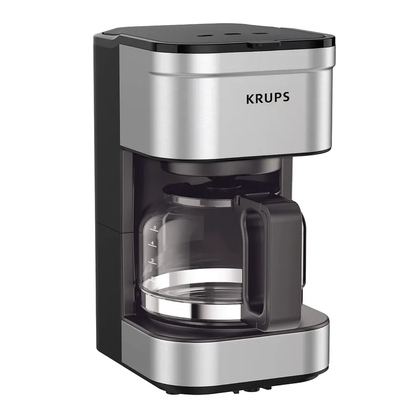 KRUPS Simply Brew Compact 5 Cup Coffee Maker Stainless Steel Design, Pause & Brew, Keep Warm, Reusable Filter, Drip-Free Carafe
