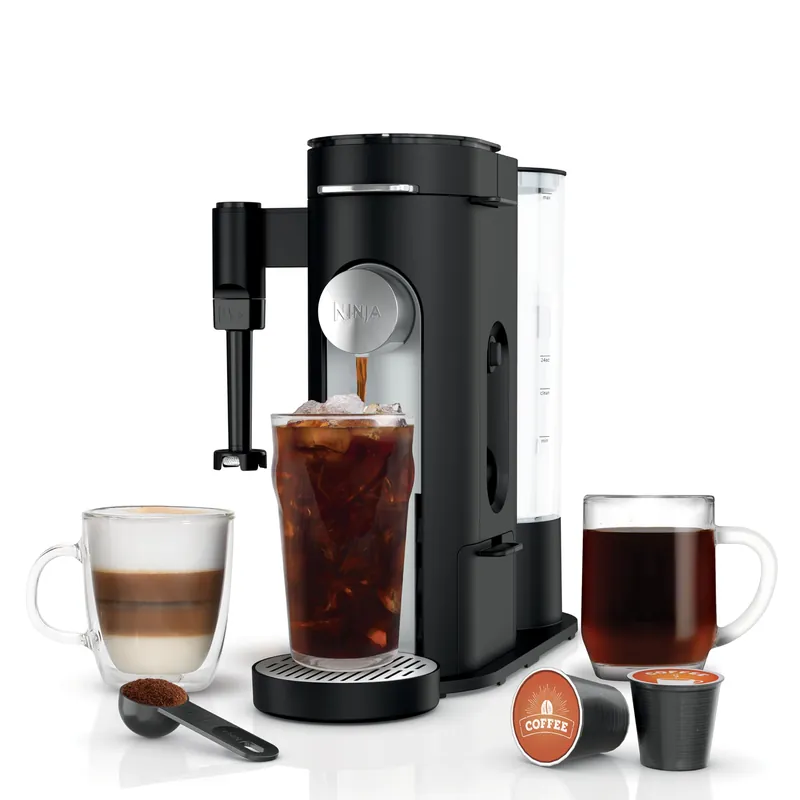 Ninja Coffee Maker Single Serve Brew with Coffee Pods & Grounds Compatible with K-Cup Coffee Pods 4 Brew Styles, up to 24oz Cup Sizes & 56oz Removable Reservoir Black PB051