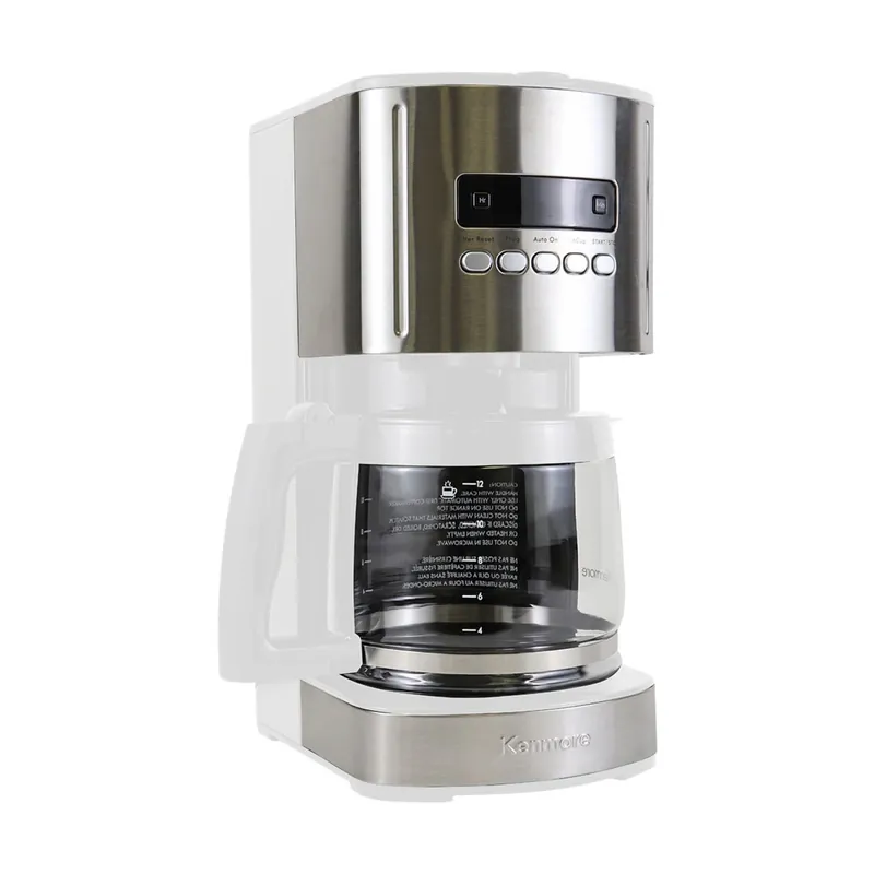 Kenmore drip Coffee Maker - 12 Cup programmable cafe machine with glass pot, regular & bold brew, auto shut off large water reservoir, reusable filter, kitchen appliances for cafeteria barista, White