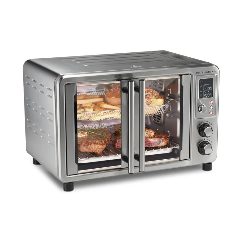 Hamilton Beach Sure Crisp 6-in-1 XL Digital Air Fryer Toaster Oven Combo, With Easy-Access French Doors, Bake, Broil, Toast, Pizza & Reheat Functions, 0.9 cu. ft. Capacity, Stainless Steel (31191)
