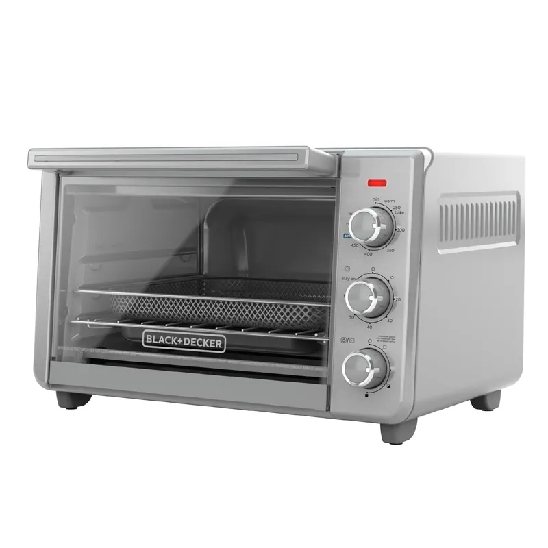 BLACK+DECKER Crisp ‘N Bake Air Fryer Countertop Convection Toaster Oven, Large Capacity, 6-Slice, 5-in-1, Fits 12” Pizza, 60-Min Timer, Bake, Broil, Air Fry, Toast, Keep Warm, Stainless Steel