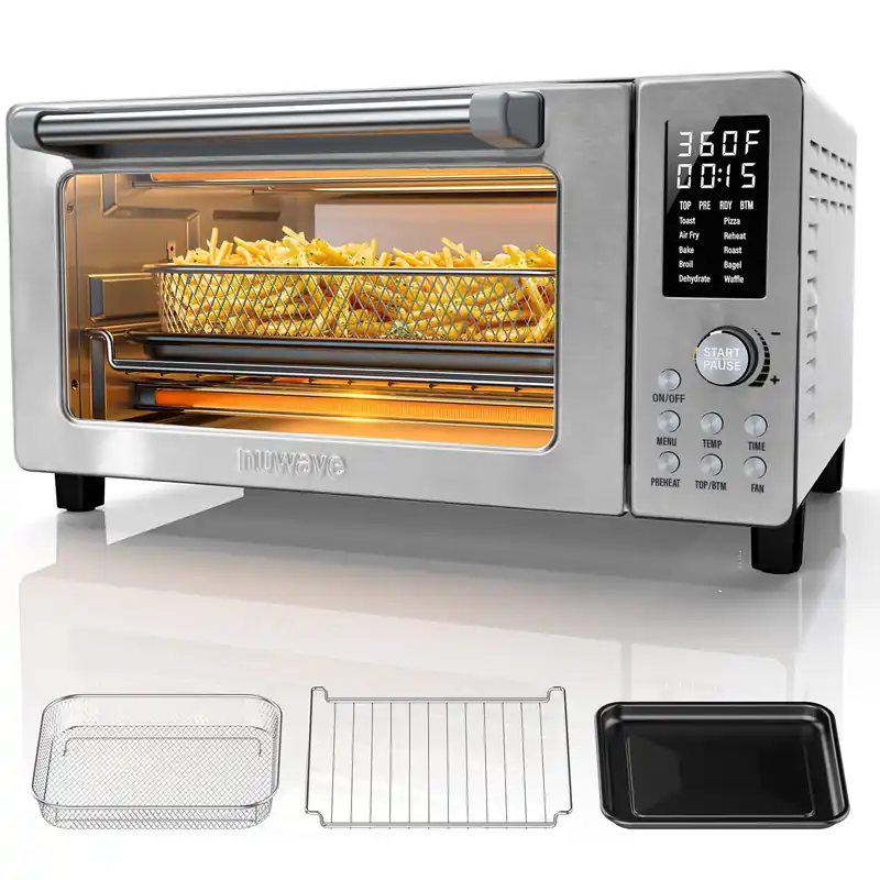 Nuwave Bravo Pro Convection Air Fryer Toaster Oven Combo, 2025 New and Improved, 10-in-1, 50°-450°F Temp Controls, Quick & Even Crisp Technology, 21Qt Capacity, Stainless Steel, PFAS Free