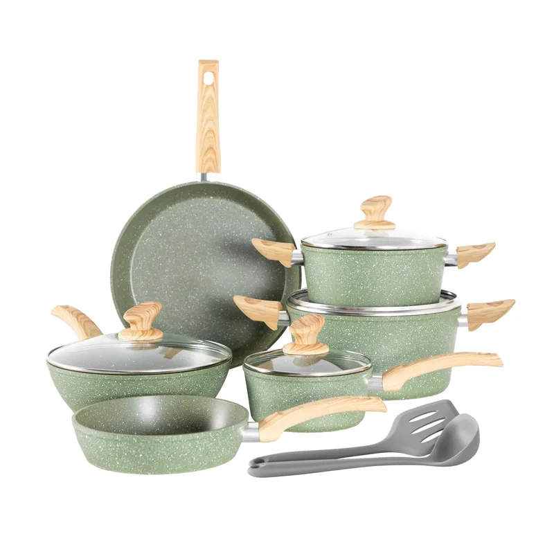 Kitchen Academy Non Toxic Pots and Pans Set Non Stick - 12 Piece Induction Cookware Sets, Green Granite Nonstick Cooking Pot and Pan, PFOA&PFOS Free