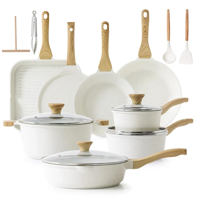 SENSARTE Nonstick Ceramic Cookware Set, 23 PCS Pots and Pans Non Toxic, PFAS & PFOA Free, Non Stick Healthy Kitchen Cooking Set with Stay-Cool Handles, White