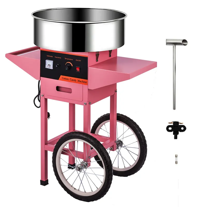 Commercial Cotton Candy Machine w/Cart Electric Cotton Candy Floss Maker - 110V for the Perfect Party Favor for Birthdays, School function, or Social Events.(Pink) (With wheels, Pink)