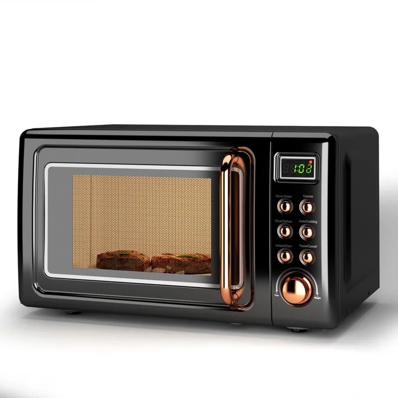 LDAILY 0.7Cu.ft Retro Small Microwave Oven, 700W Compact Countertop Microwave with 5 Power Levels, Auto Cooking Menus, Glass Turntable, Child Lock & Glass Turntable for Apartment, Dorm (Golden)