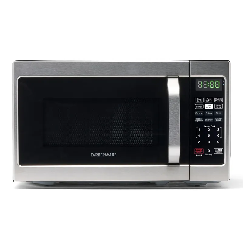 Farberware 0.7 Cu. Ft. Countertop Microwave Oven – 700 Watts Power, Auto Cook Settings, Defrost, Easy Clean and Child Safety Lock - Stainless