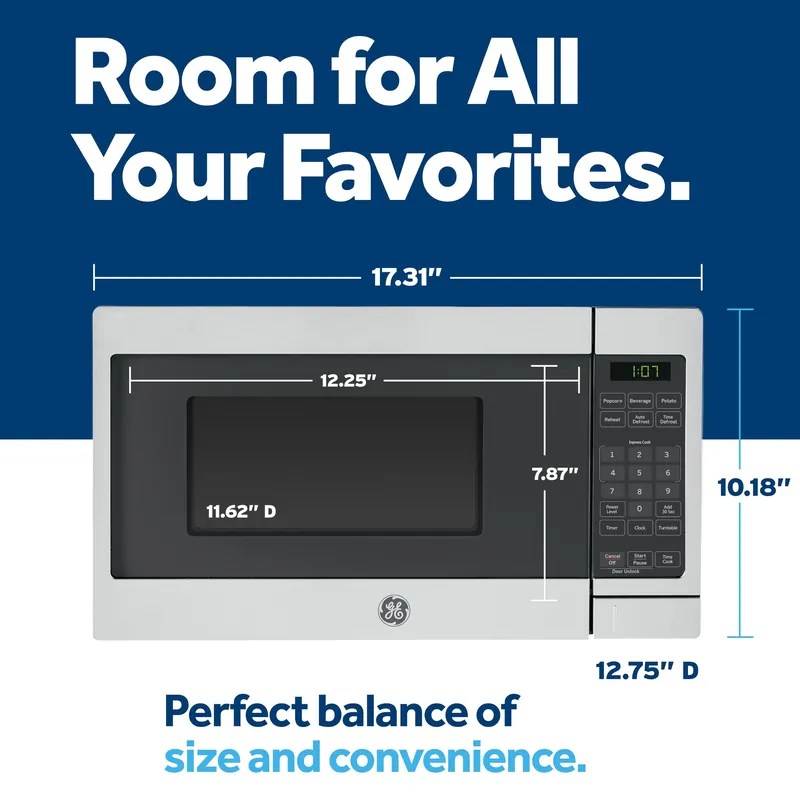 GE Countertop Microwave Oven, Compact 0.7 Cubic Ft., 700-watt Capacity, 6 Auto Cooking Settings, Child-Lock Technology, Kitchen Essentials for the Countertop, Dorm Room or Apartment, White